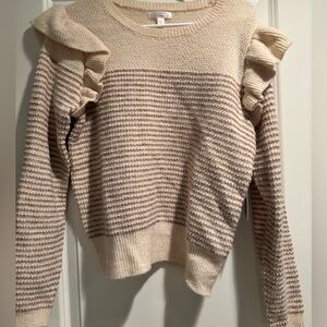 LC Lauren Conrad Beige and Cream Ruffle Sweater